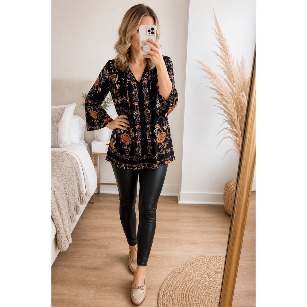 Style & Co BoHo Floral Tunic Women’s size Small Spring Casual Long Sleeve Shirt